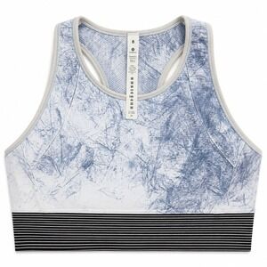 Lululemon High Neck Long Line Sports Bra Blue Abstract Print Size 8